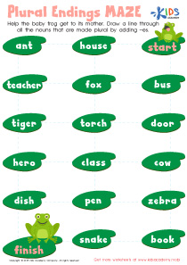 Plural Endings Maze Worksheet: Printable PDF for Kids